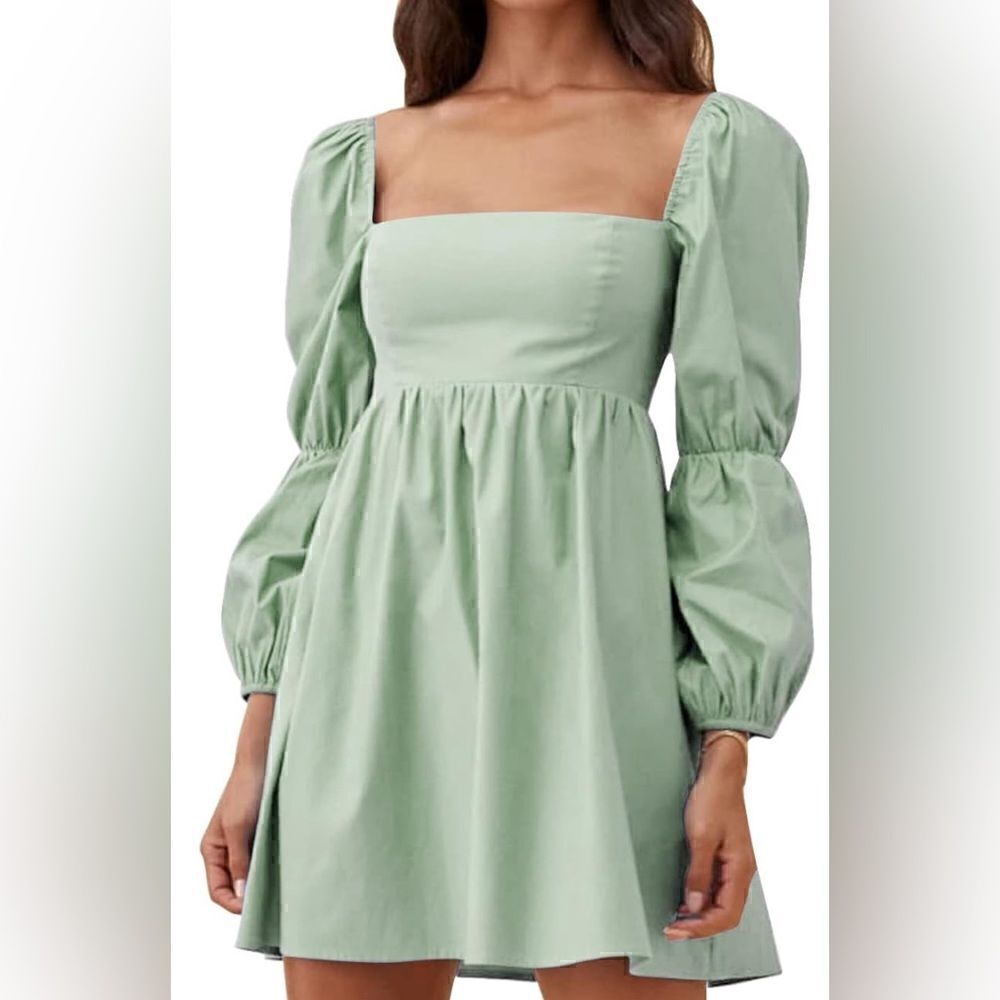 Exlura New Collection puffed Sleeve Mini Dress Mint Size